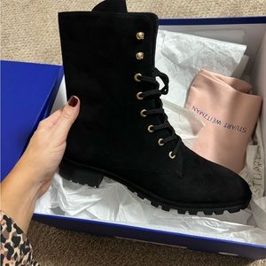 NWT Stuart Weitzman Black Suede Combat Boot